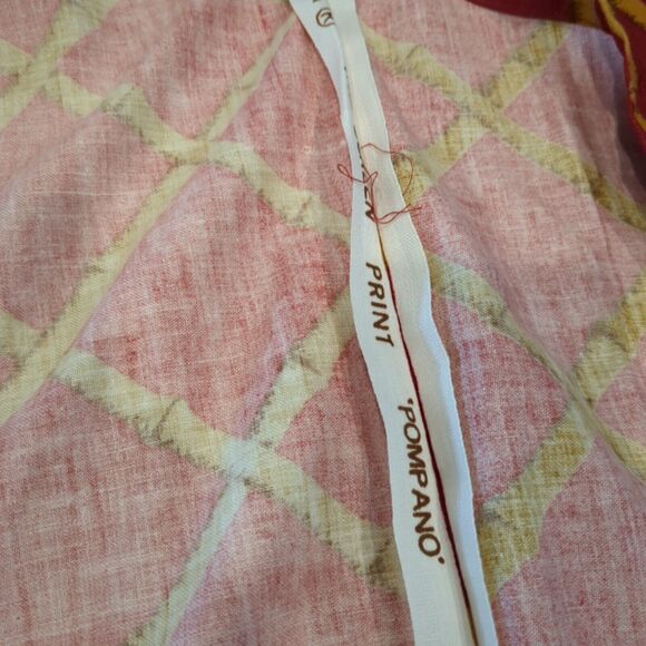 Vtg MCM Tablecloth Cotton 71” Round Cohama Pomp Ano Fabric Homemade Bamboo Rust - Picture 9 of 12